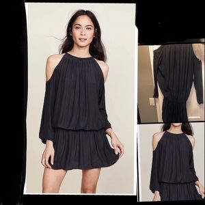 BNWT Ramy Brook Lauren black long slve cold shoulder mini dress. Sz L Large